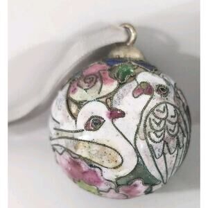 VTG Nyco Cloisonne Faberge 12 Day Xmas 2" Turtle Dove Love Bird Enamel Ornament